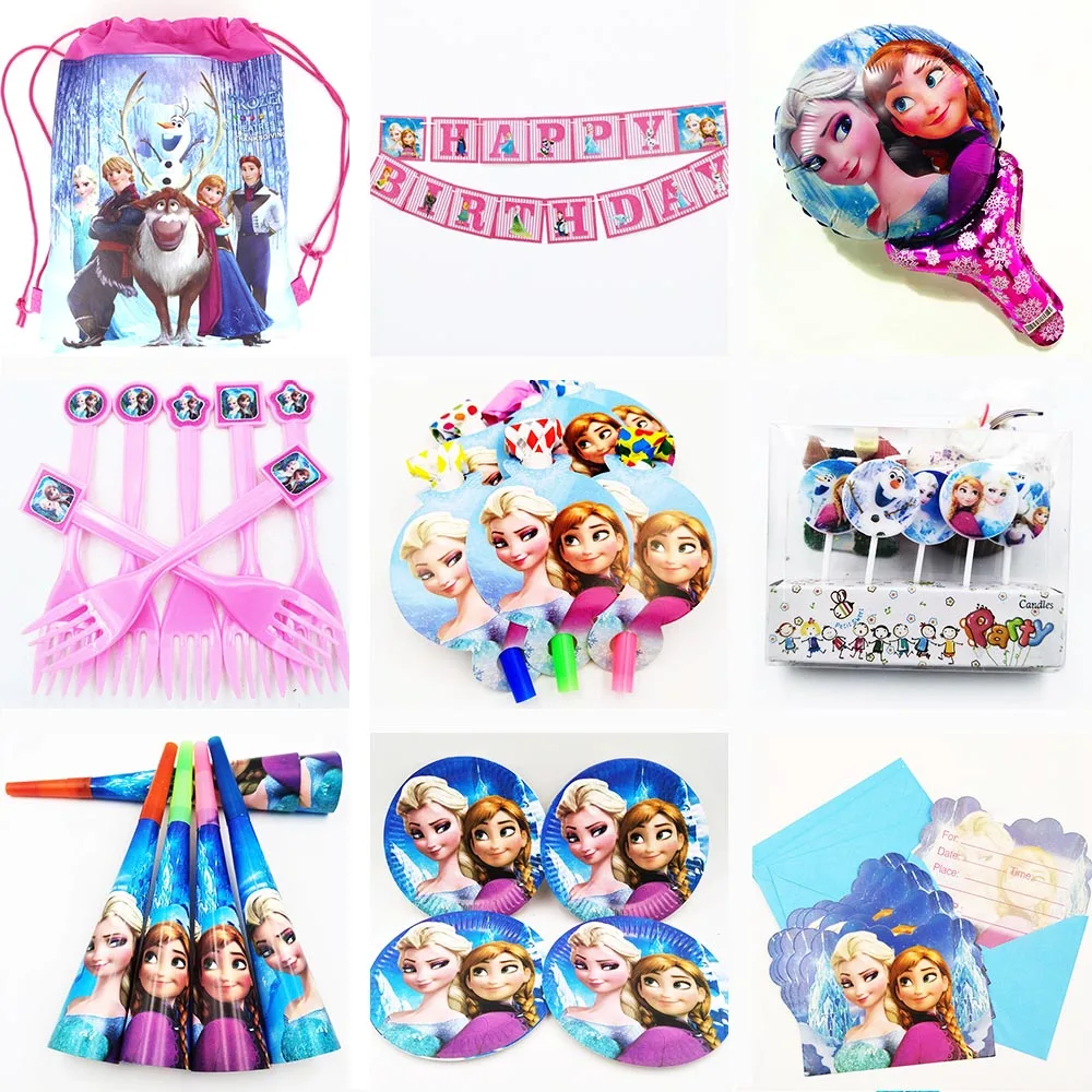 

Frozen Anna And Elsa party supplies for kids Plates cup napkin Knife fork spoon cap Birthday Party Supplies Baby