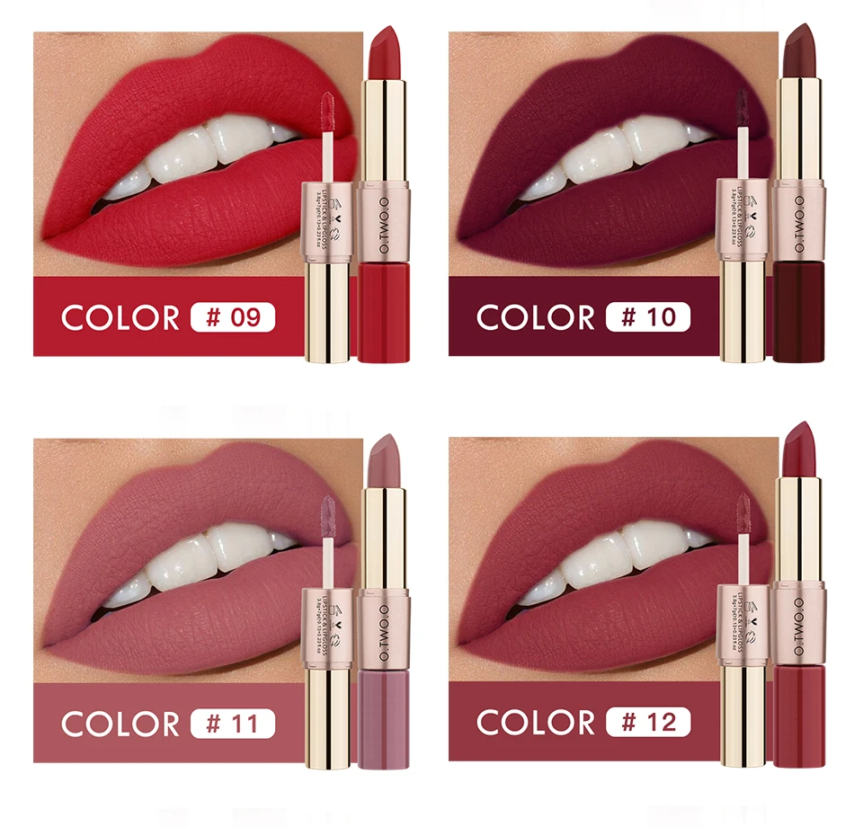 O.TWO.O 12 Colors Lips Makeup Lipstick  Lip Gloss Long Lasting Moisture Cosmetic Lipstick Red Lip Matte Lipstick Waterproof