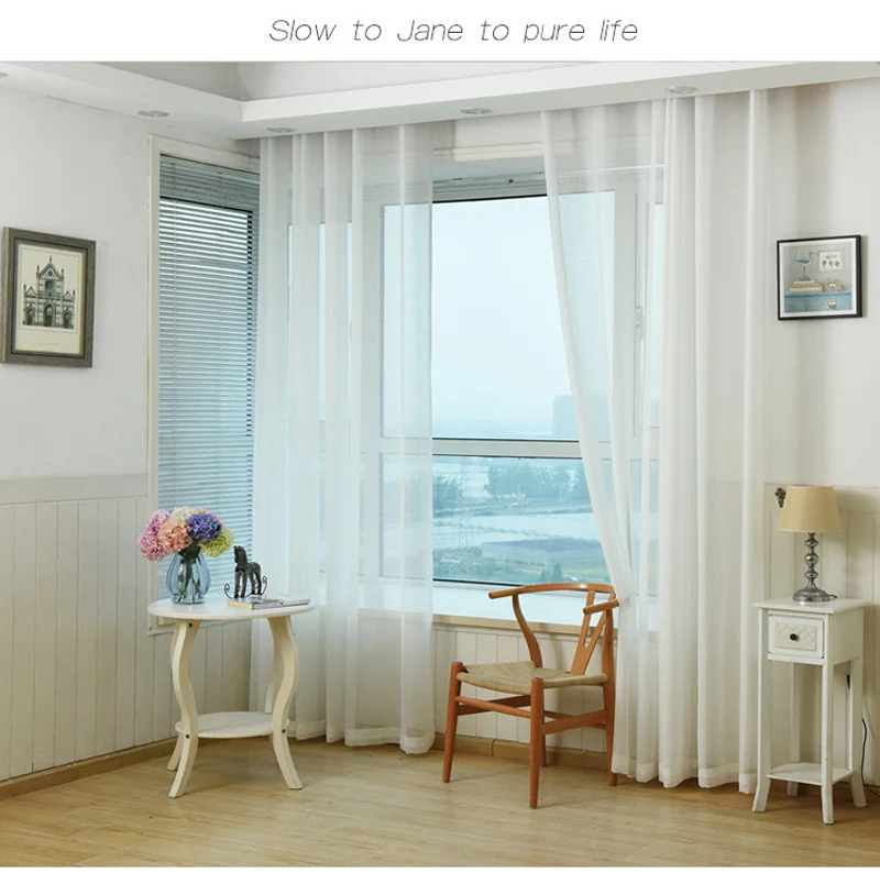 Tiyana Современная одноцветная готовая занавеска для спальни двери льняной балкон с окном Модная белая, тонкая, прозрачная ткань P035D3