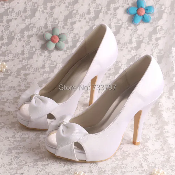 

Wedopus Elegant Ladies White Satin Bow Shoes Wedding High Heels Dress Shoes Dropship