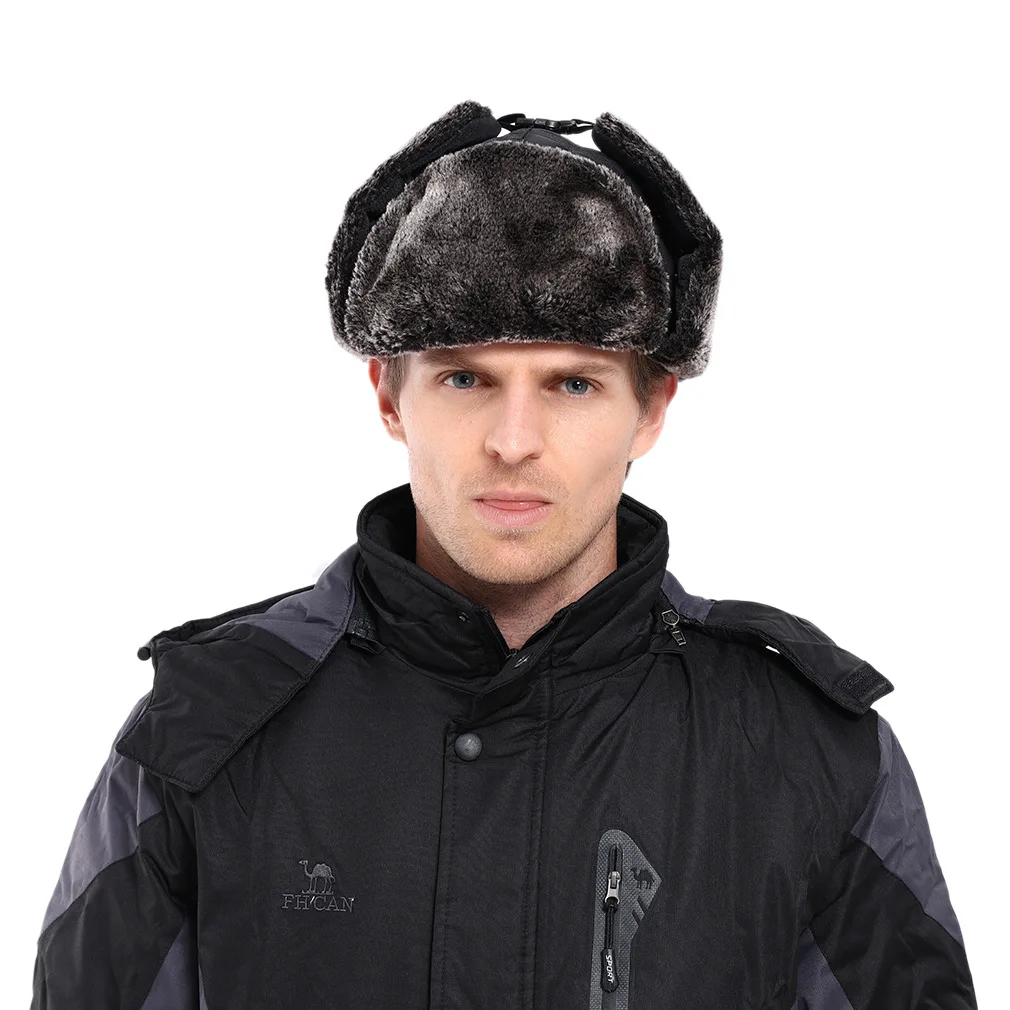 Ear Flaps Bombe Mens Winter Hats Ushanka Russian Hat Warm Solidmen Cap