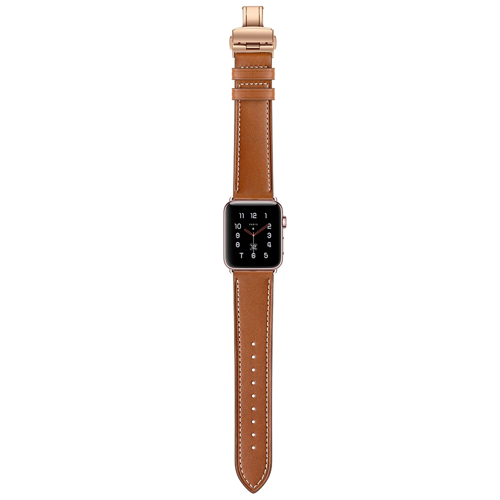 Женские элегантные мягкие кожаные часы с застежкой-бабочкой для Apple Watch Band 42 мм 38 мм 40 мм 44 мм для iWatch 5 цветов Band 1 2 3 4