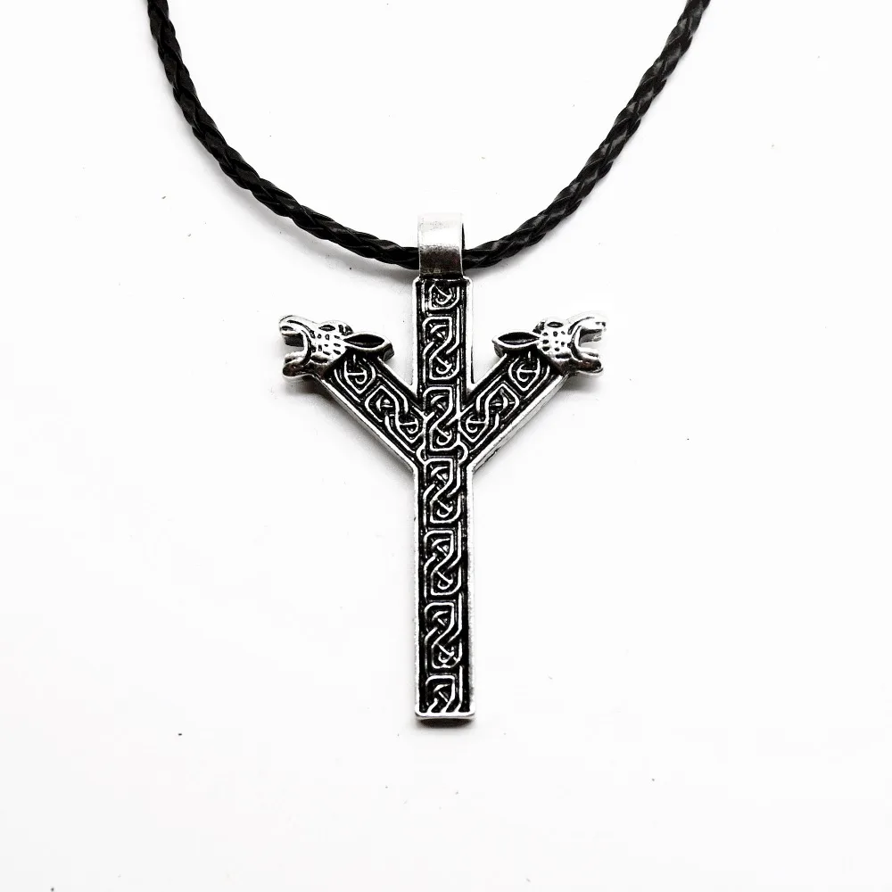Odin Ancestral Colar Rune Nórdico Viking dupla cabeça do Lobo Pingente de colar