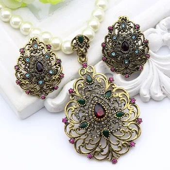 Romantic Vintage  Pearl Beaded Turkish Jewelry Sets Antique Gold Color Necklace & Earrings Women Anniversary Party Jewelry Gift