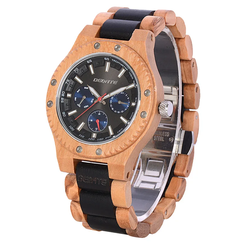 White Black Watch Деревянные мужские часы с лицом круглые винтажные кварцевые наручные часы красный деревянный ремешок японский ход Мужские t для деревянных часов коробка для подарка 144A - Цвет: White Black Watch