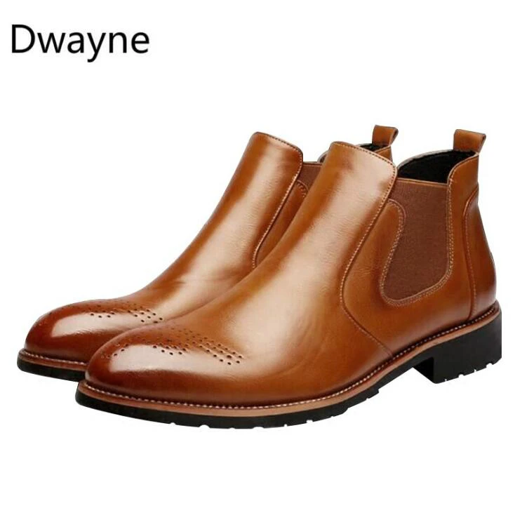 

Dwayne Spring/Winter Fur Men's Chelsea Boots,British Style Fashion Ankle Boots,Black/Brown/Red Brogues Soft Leather Casual Shoes