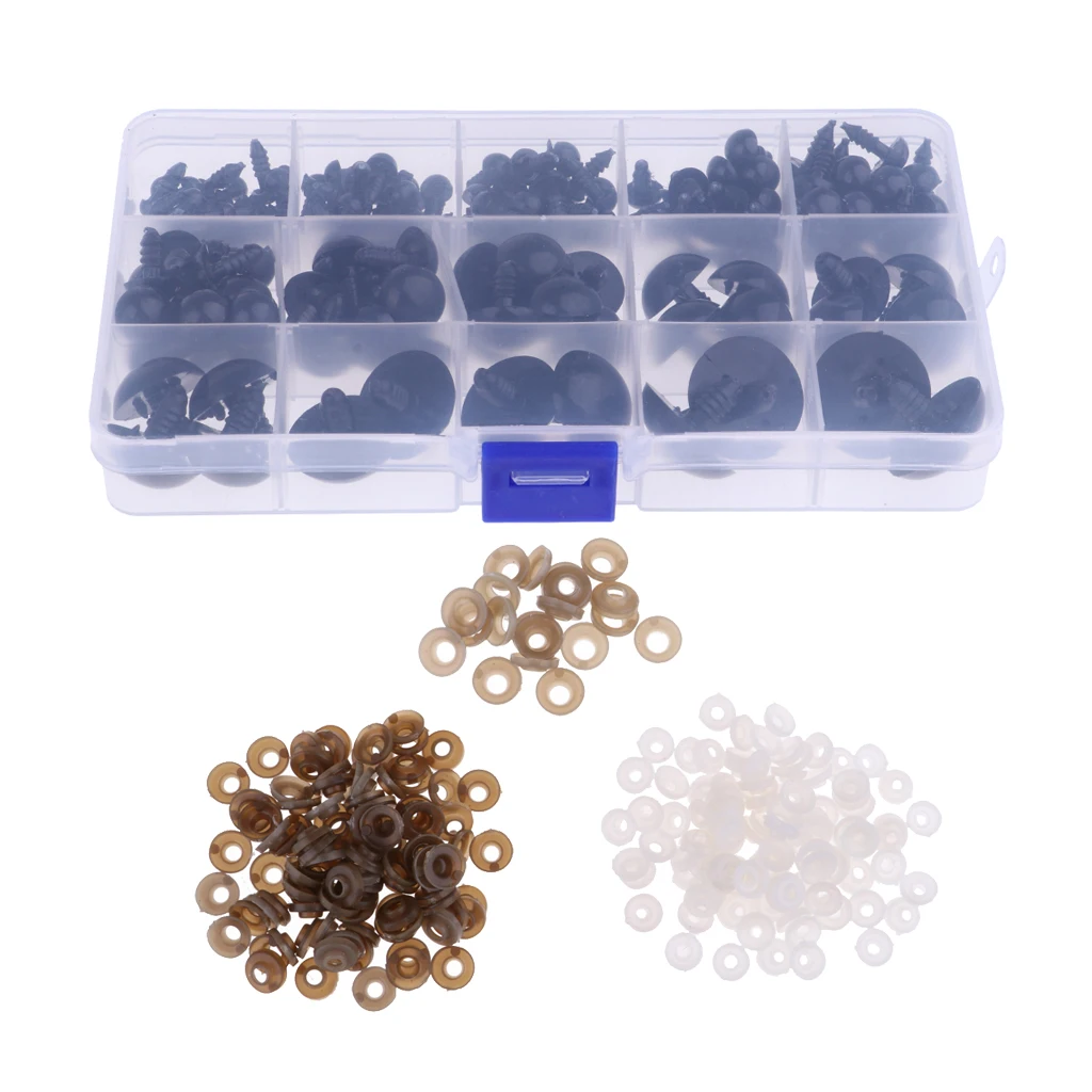 154 Pieces Black 6-24mm Plastic Safety Eyes For Teddy Bear Doll Animal Puppet Toys Crafts DIY Making