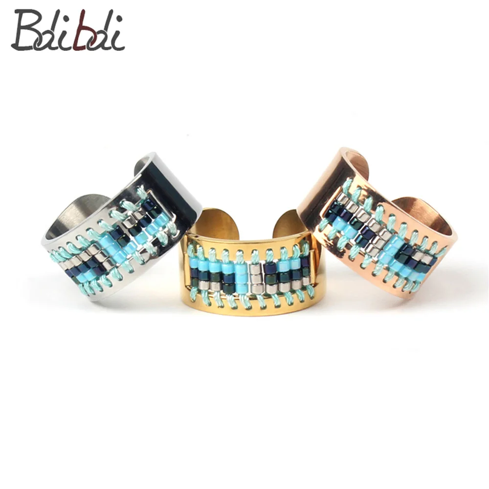 Balibali Stainless Steel Open Ring Trendy Friendship Gift for Women Seed Beads Woven Simple Style Pattern Handmade | Украшения и