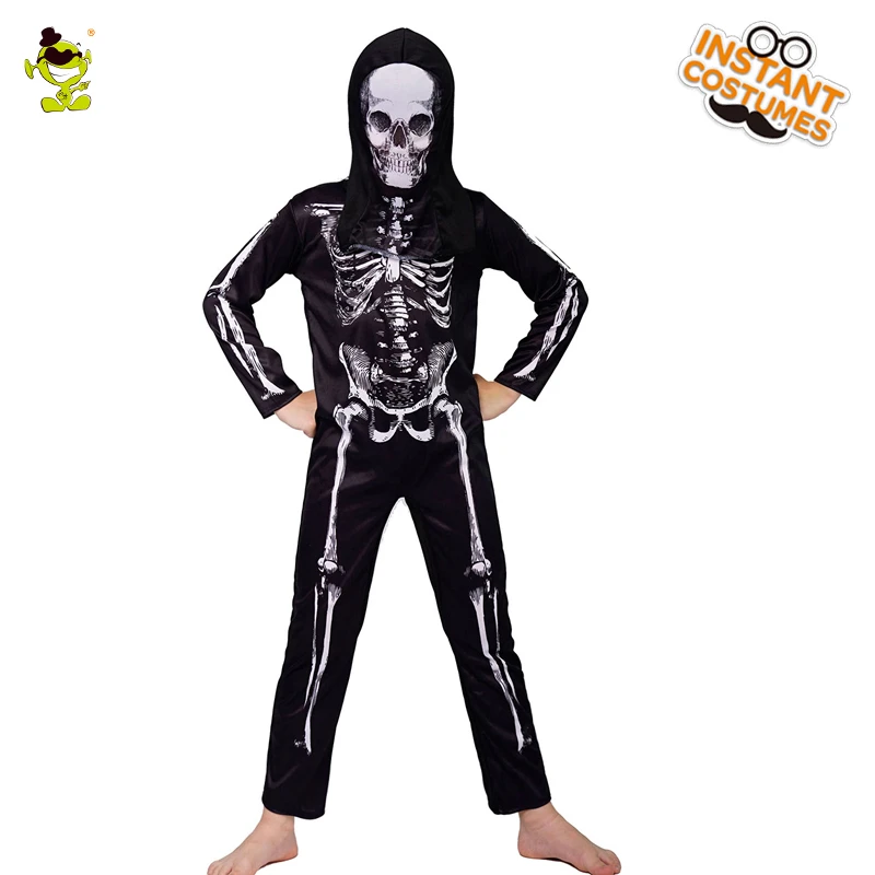 Boys Scary Skeleton Bones Costume Cosplay Kids Child Halloween Party Fancy Dress