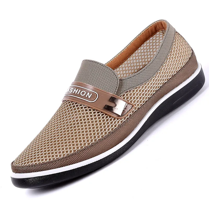 Ceny 2019 nowe letnie buty z siatką mężczyźni Slip On płaskie Sapatos drążą wygodne buty ojca mężczyzna dorywczo mokasyny podstawowe Espadrille