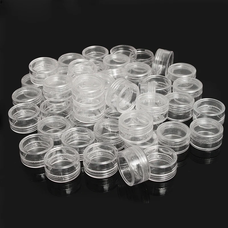 

50Pcs/set 2.5ML Clear Plastic Jewelry Bead Makeup Glitter Storage Box Small Round Container Jars Make Up Organizer Boxes