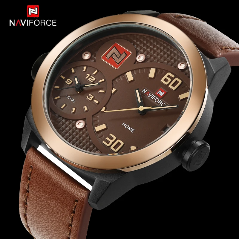 

NAVIFORCE Luxury Brand Military Watches Men Quartz Watch Leather Clock Man Sports Army Watch Dual Time Zone Relogio Masculino