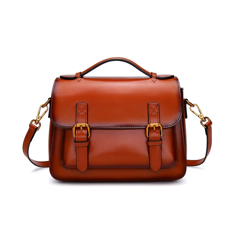 

New Fashion Women's Flap Bag Waxy Genuine Leather Small Leisure Messenger Bags Shoulder Bag