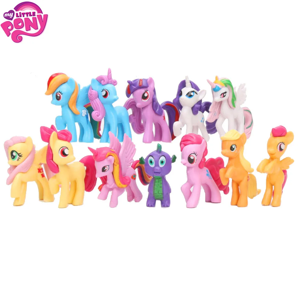 

12pcs/set My Little Pony Pony PVC Action Figures Set Rainbow Dash Twilight Sparkle Apple Jack Spike the Dragon Dolls