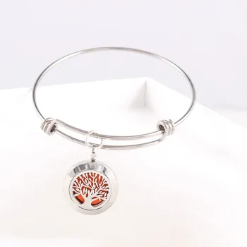

Tree of Life Essential Oil Diffuser Locket Bracelet Stainless Steel Perfume Locket Expandable Bangle Bracelet For Women Men Kids