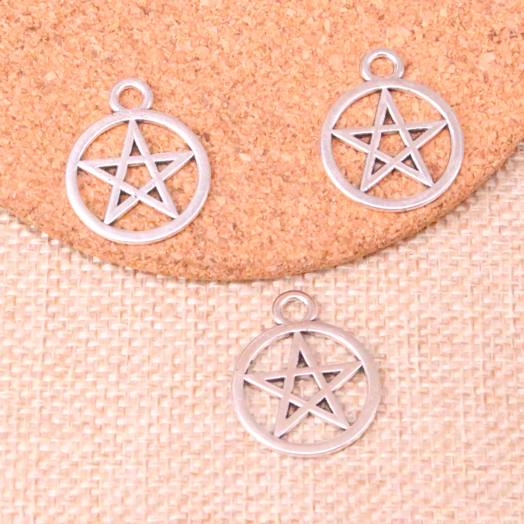 18pcs Tibetan Silver Plated Star Pentagram Charms Pendants For Jewelry