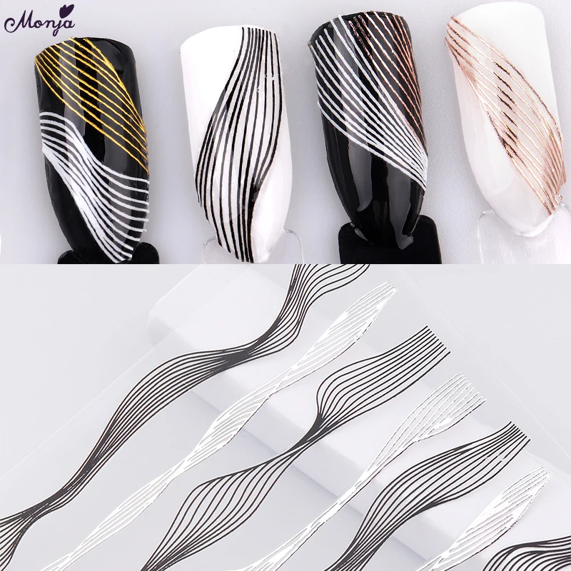 

Monja Nail Art Stickers Laser Gold Silver Metal Stripe Line Tape Self-Adhesive Transfer Foils Decals Tips Manicure Decoration