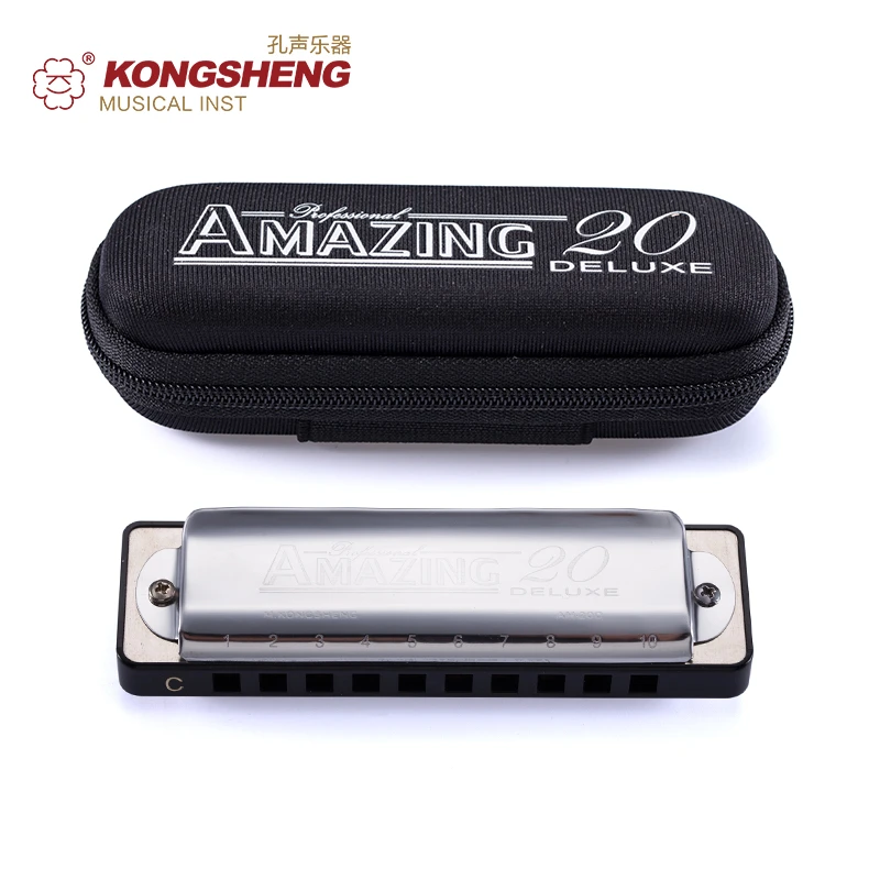 Kongsheng ダイアトニックハーモニカ 10 穴ブルースハープ初心者のための黒銀口オルガンキーの C D E F G A の付ケース Diatonic Harmonica Blues Harpharmonica A Aliexpress