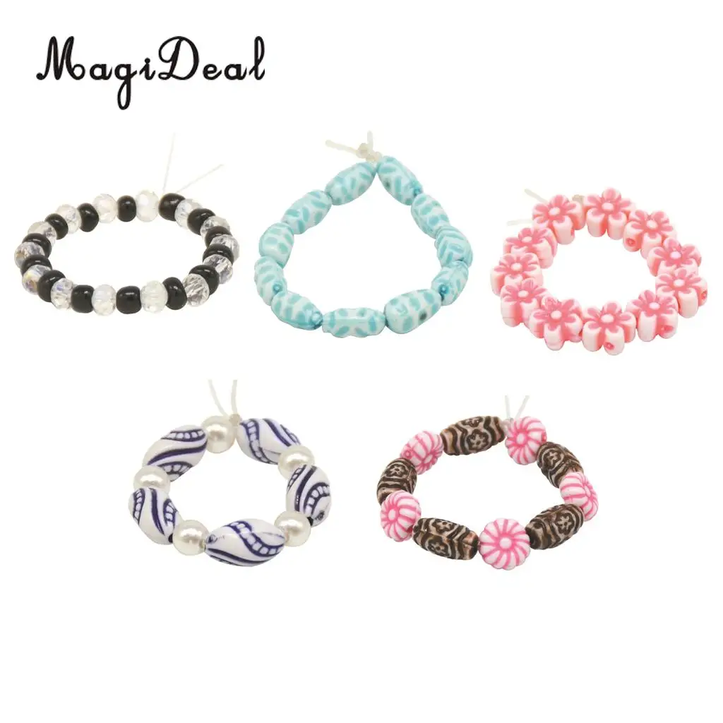 5Pcs Multicolor Mini Beaded Bracelet Jewelry for 18 Inch Dolls Cothing Accs Dollhouse Decoration Children Toys