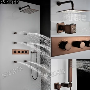 

Bathroom Waterfall Shower Faucet Set ORB Brass Chrome Rainfall Shower Heads With Embedded Box Shower Mixer Valve