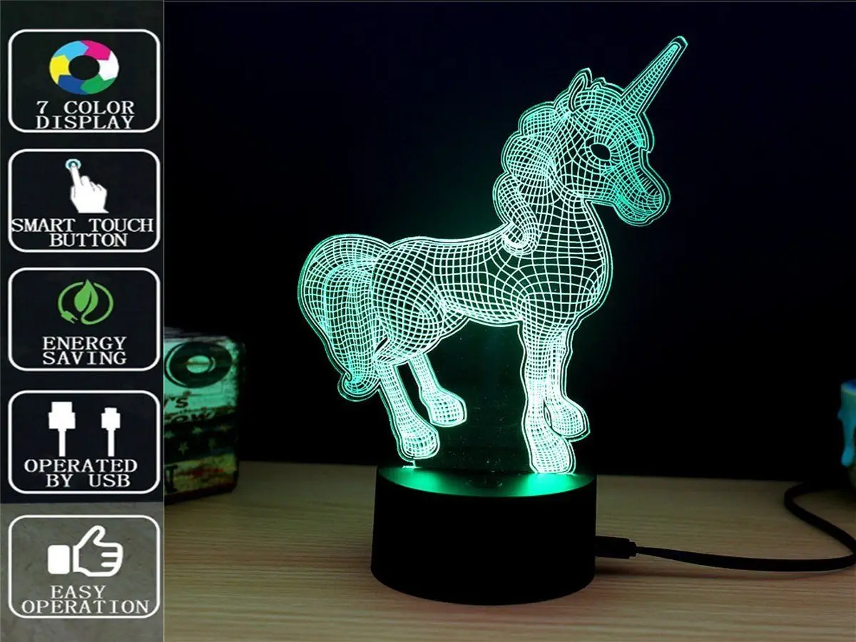 Единорог 3D ночь настольная лампа Light Touch 7 цветов Phantom атмосферу легкие мягкие