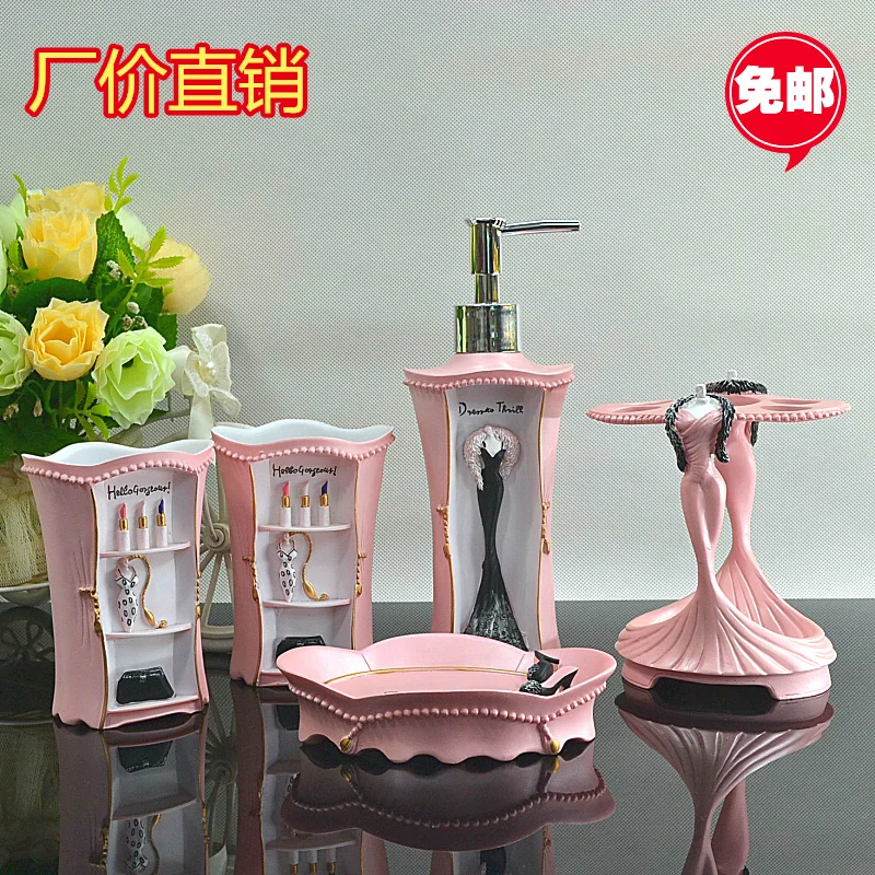 Pink And Gray Bathroom Accessories My Web Value Bathroom Set Resin Of Five Pieces Toiletries Kit