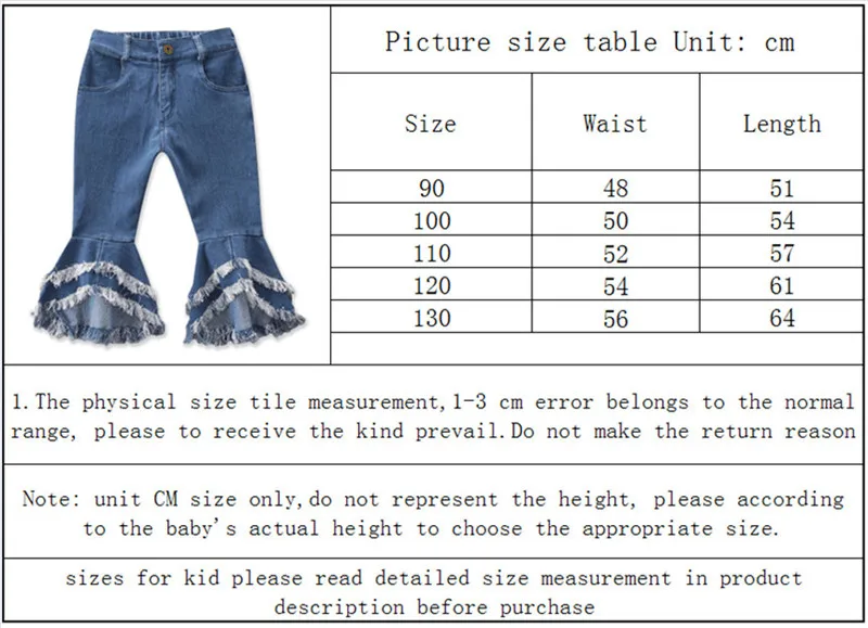 Штаны для девочек в европейском и американском стиле; модные стильные джинсы; расклешенные брюки; детские джинсовые брюки с расклешенным низом для маленьких детей; укороченные брюки
