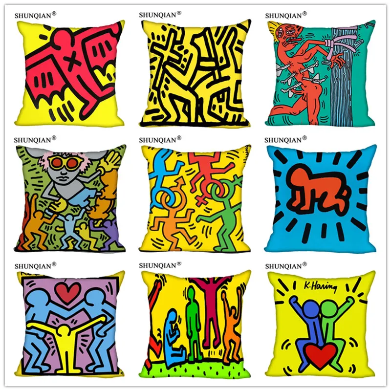 Customized Pillow Cover Keith Haring Decorative Pillowcase Square Zipper Pillow Cover 20X20cm 35X35cm 40x40cm