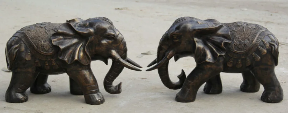 

JP S0524 21" Big Chinese Bronze Feng Shui Auspicious elephant bat Statue sculpture Pair