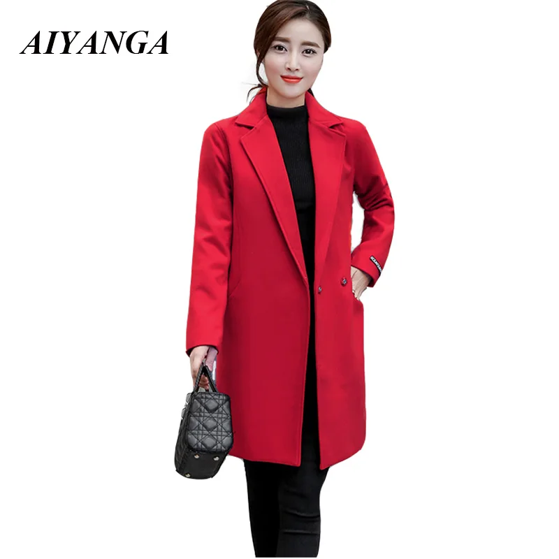 2018 Winter Medium Long Woolen Coat Women Suit Collar