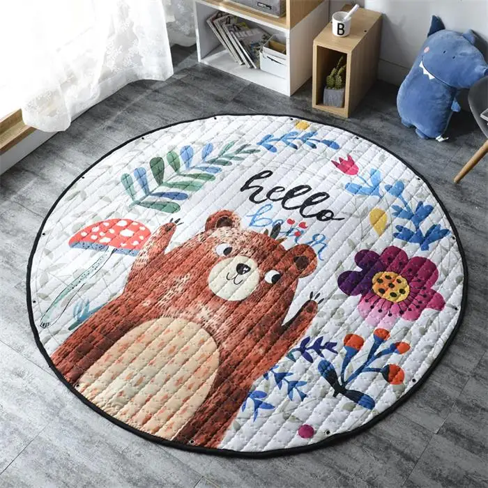 Nordic Round Animals Baby Padded Play Mats Crawling Floor Quilted Mat Teepee Tent Mat Carpet Storage Bag 59" diameter - Цвет: Серый