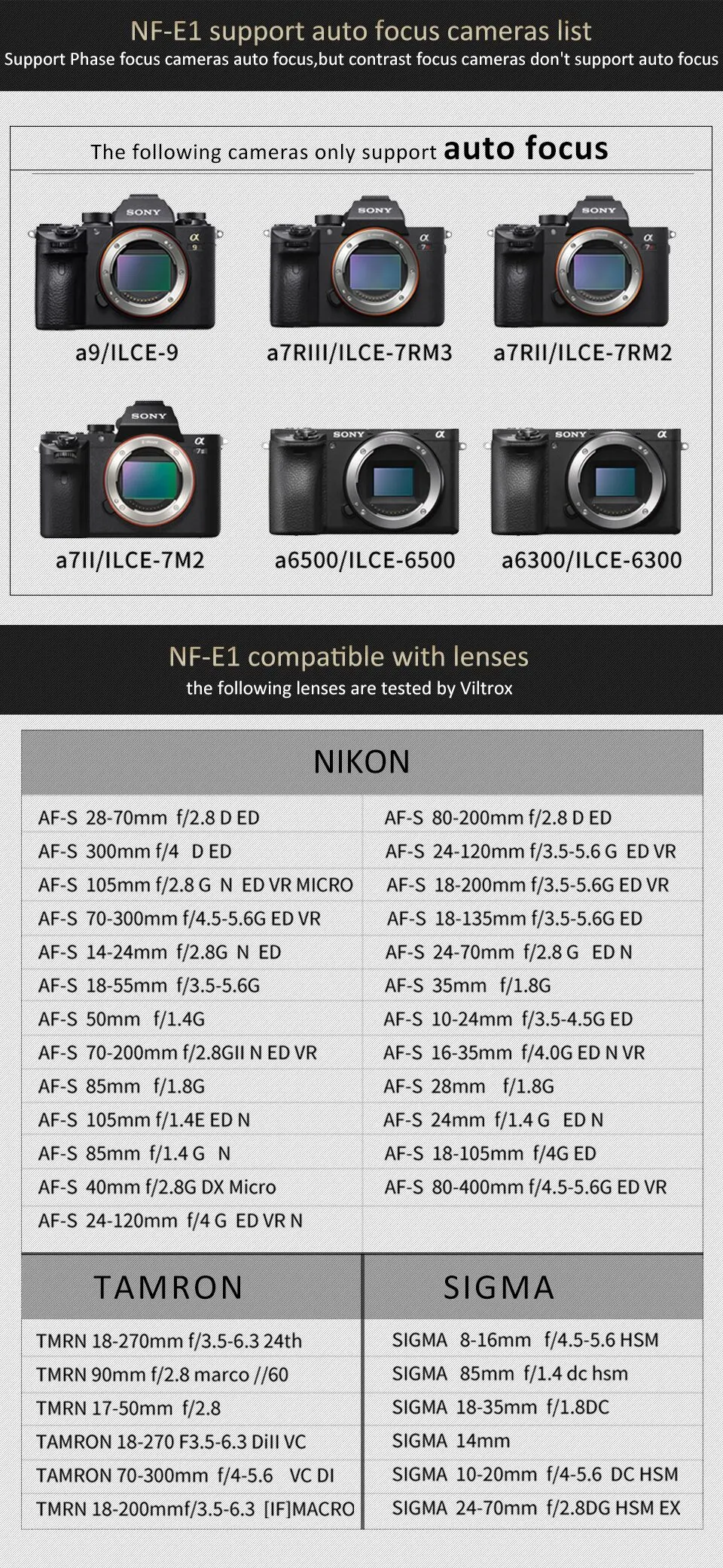 Sinal de EXIF NF E1 Viltrox AF