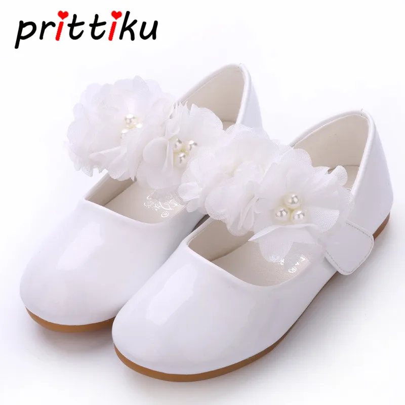 Baby Toddler Girls PU Leather White Flats Little Kid Beaded Mary Jane Casual Loafers Big Child