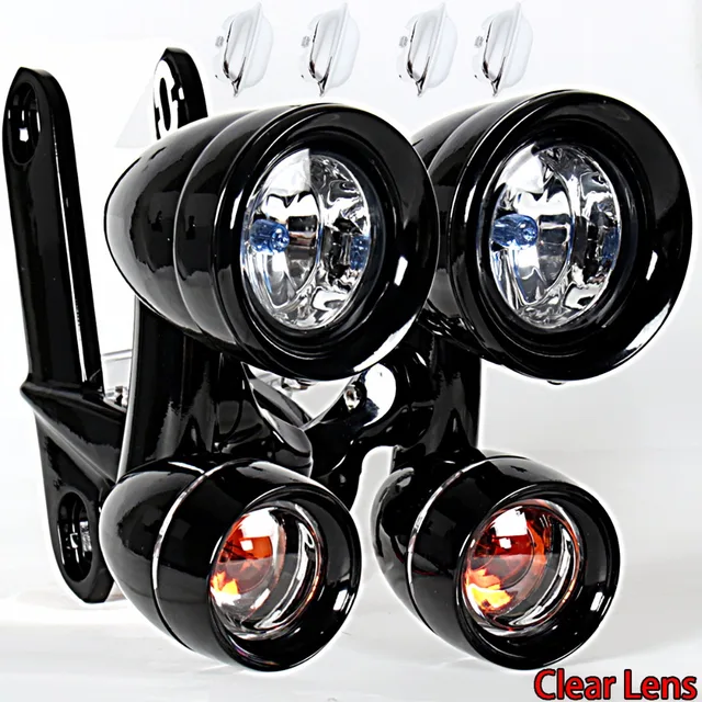 Gloss Black Fairing Mounted Driving Lights Turn Signals For Harley 1996
