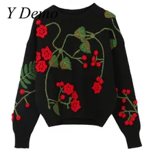 Y Demo/вязаные свитера с цветочным принтом для, винтажные осенние пуловеры с длинными рукавами, топы с круглым вырезом и цветами