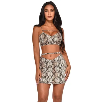 

2019 Summer Selling Women's Snake Print Strap Off Shoulder Backless Bandage Crop Top Sexy Tow Piece Outfits Plus Size
