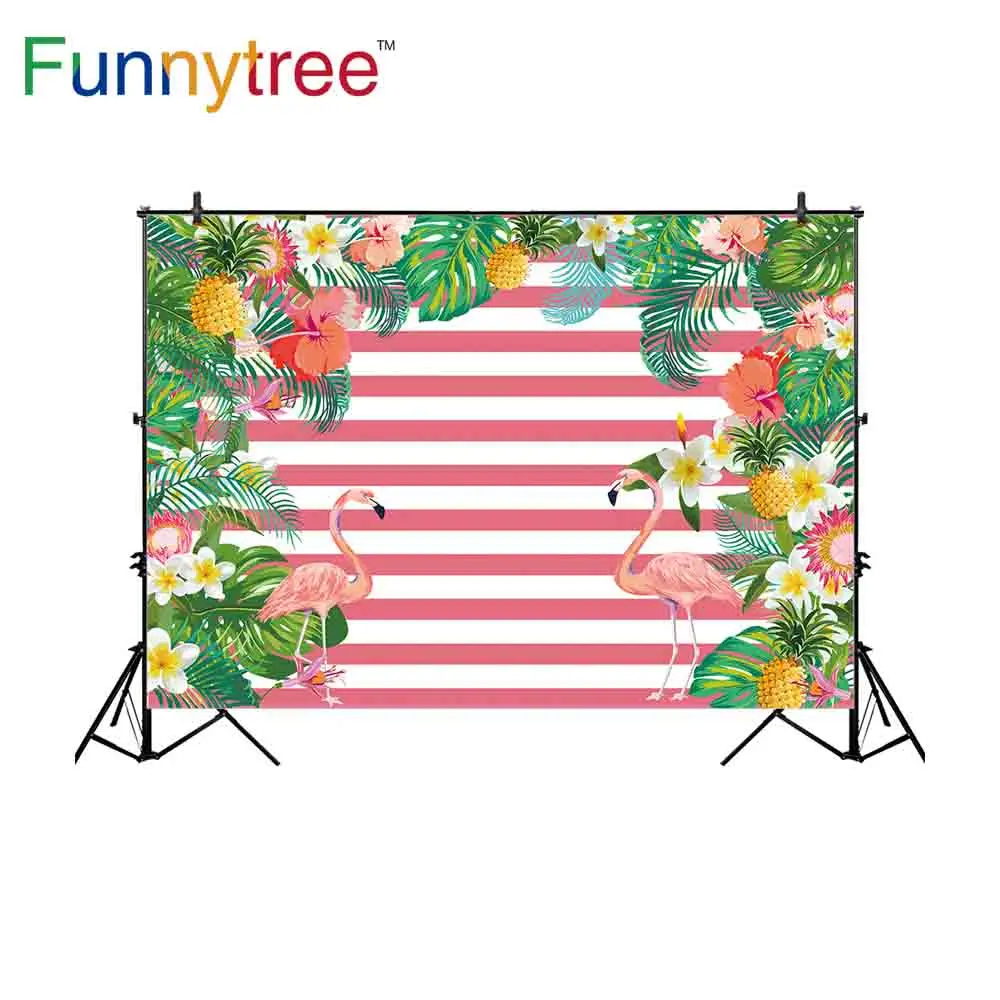 Funnytree Backdrop For Photographic Studio Pink Stripes Hawaii Flamingo Tropical Pineapple Summer Hoilday New Photo Background Background Aliexpress