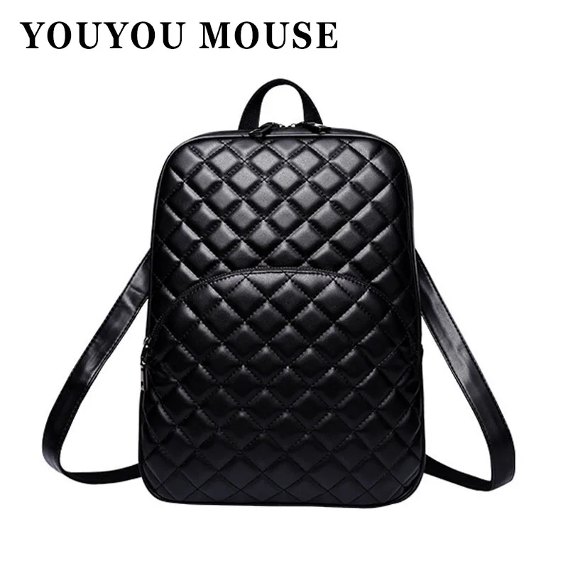 YOUYOU MOUSE New Women Backpack Fashion PU Leather Backpack For Teenage Girls Bag Solid Color Checkered