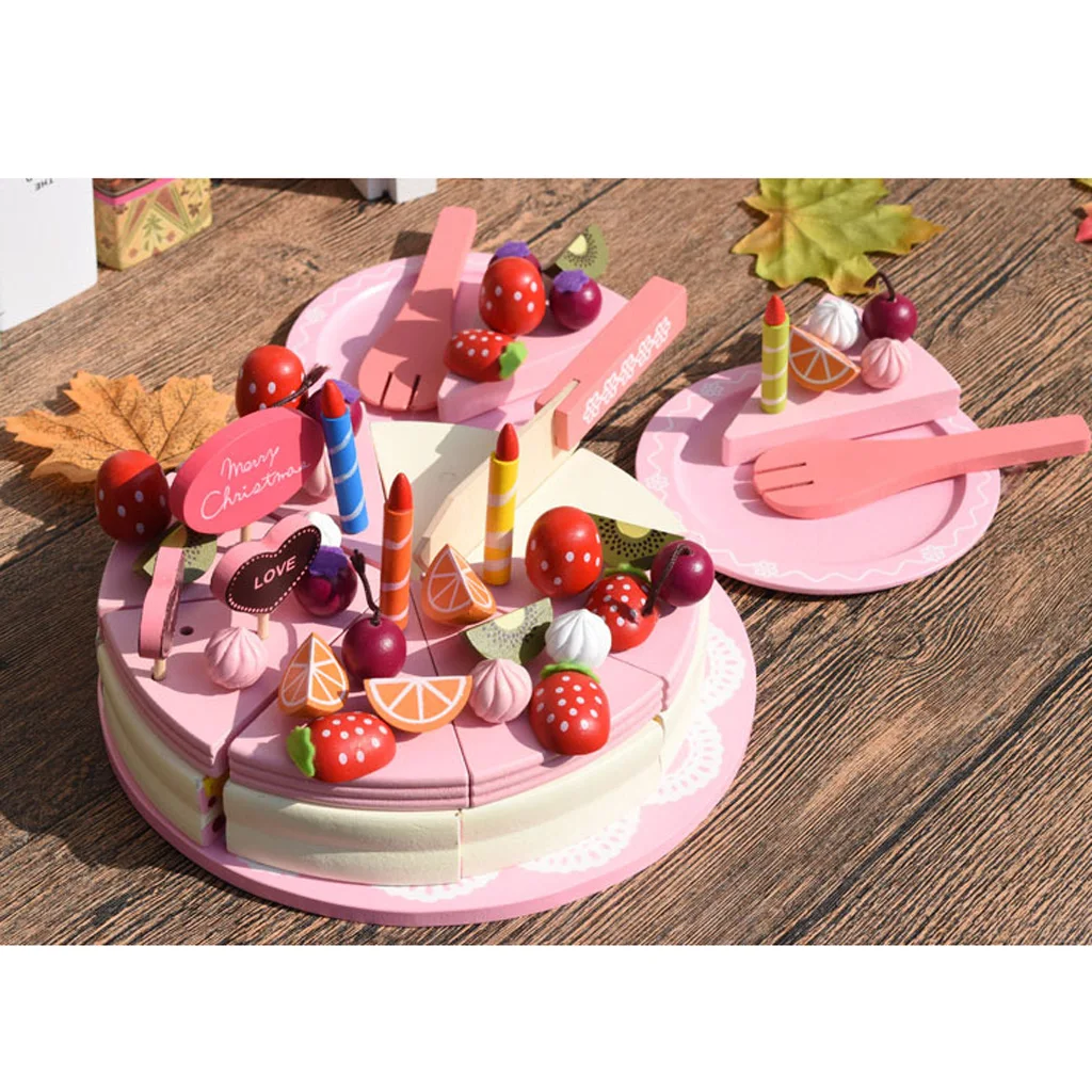

Kid Child Pretend Role Play Food Kitchen Food Toy Birthday Fruit Cake & Tableware Cutting Game Set