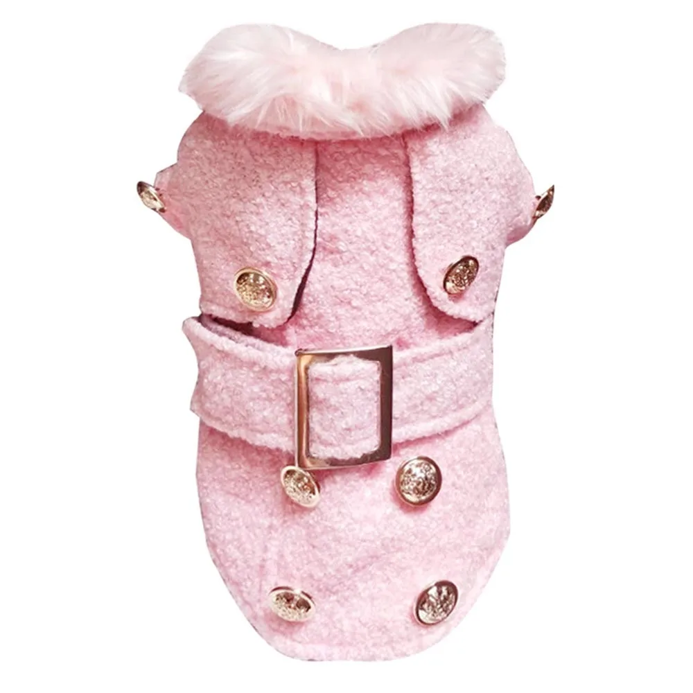 

Pink Tweed Cotton Thick Outwear Pet Cat Dog Coat Parka Jacket Autumn Winter Warm Cloth For Small Big Dog Size S~XL F1019