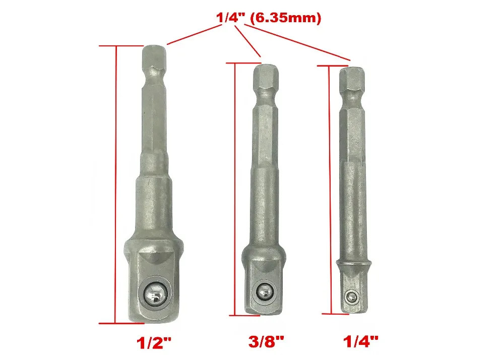 Портативный 3 шт./компл. гнездо адаптера Поворотная Квадратная Головка шестиугольный металлический драйвер сверла 1/" 3/8" 1/" Электрические буровые головки