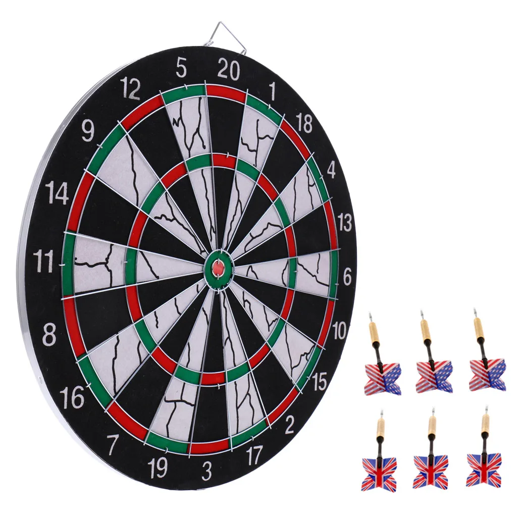 Durable 15'' Two Side Printing Dart Board Dartboard and 6 Darts for Darts Game