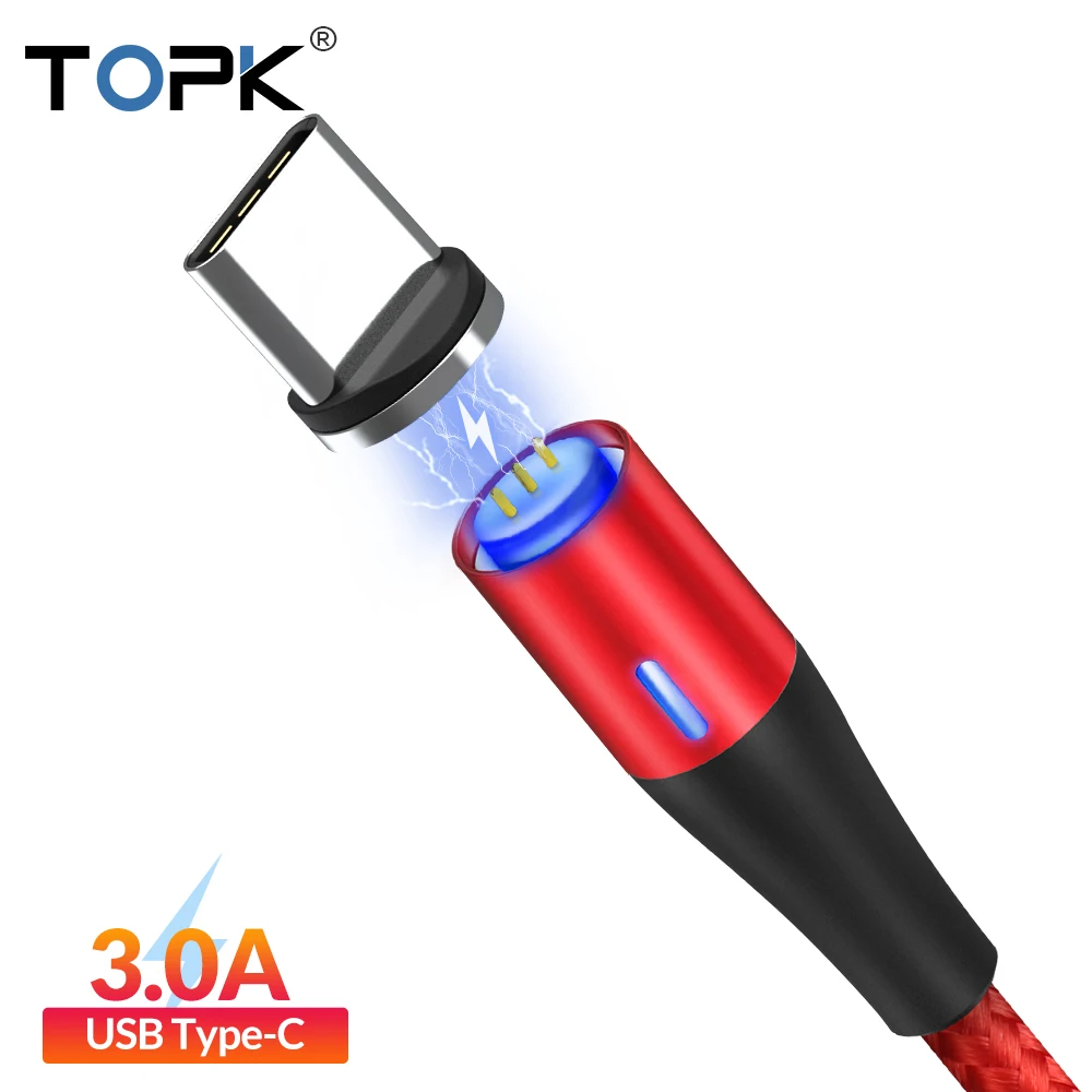 

TOPK AM60 3A USB Type C Magnetic Cable Fast Data Charging Cable For Xiaomi Redmi Note 7 MI9 Type C Cable for Samsung S9 Huawei