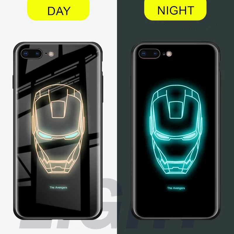 Чехол в виде светящегося стекла для iphone 7, 8, 6, 6s Plus, X, XR, XS Max, Железный человек, Капитан Америка