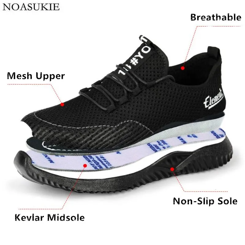 Livre Malha Sapatos Verão Respirável Black De Biqueira Aço Perfuração Ar Dos Segurança Tênis Trabalho Anti Ao Ayakkabi esmagamento Preto Homens qwItrI8P