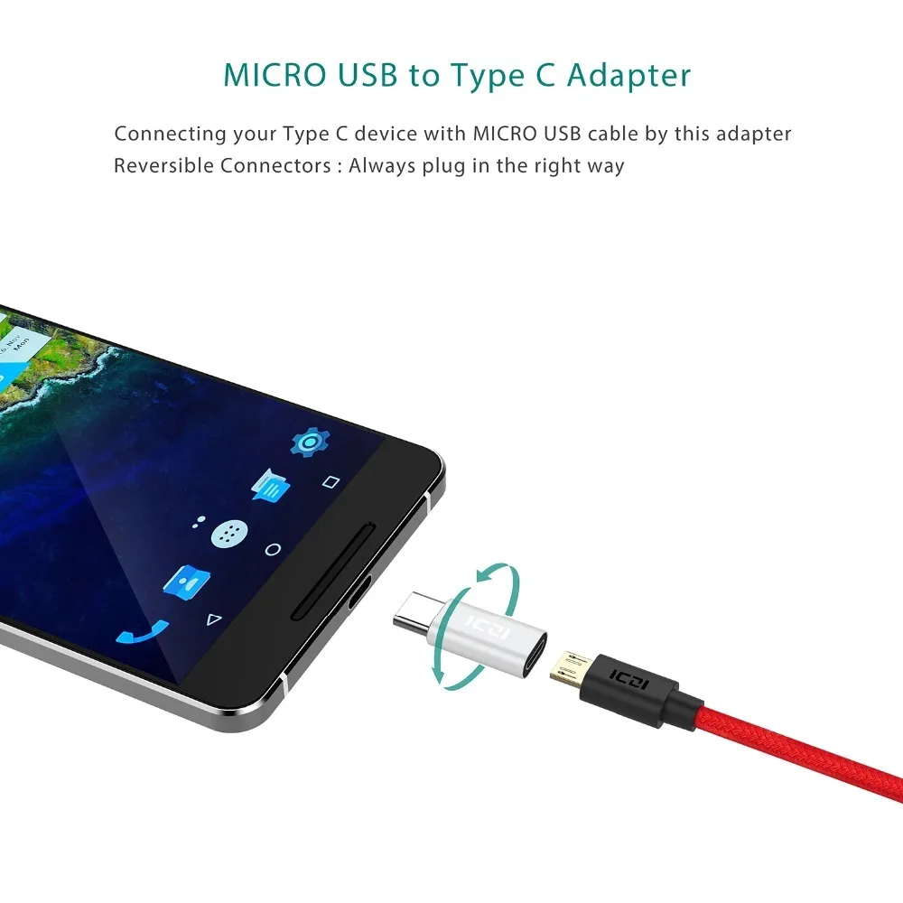 ICZI Тип C к Micro USB адаптер(1 шт)+ Тип C к USB 3,0 адаптер(1 шт) для Macbook Chromebook Pixel htc 10 LG G5(серебро