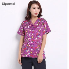 Хлопок костюм медика рубашка костюм больничной медсестры короткий рукав лето хирургический халат лаборатории спецодежды Pet doctor топ с принтом