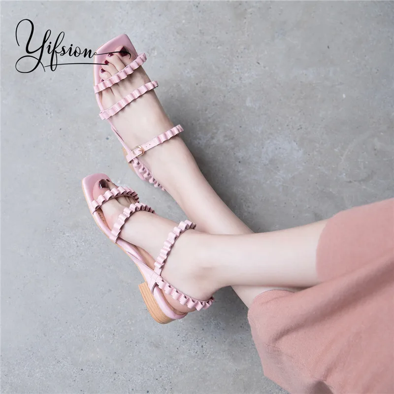 

YIFSION New Fashion Genuine Leather Women Summer Gladiator Sandals Black Pink Open Toe Buckle Women Sandals Casual Shoes Woman
