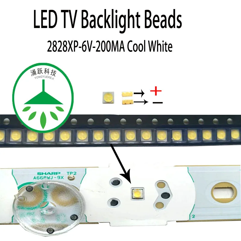 100Pcs/lot new high power 2828 6v 200ma lamp beads cool white for repair led  tv backlight bar and strip hot 5m high density 2025 smd 420 leds m led strip 24v 3000k 4500k 6000k led linear backlight cri85 high brightness 20w m