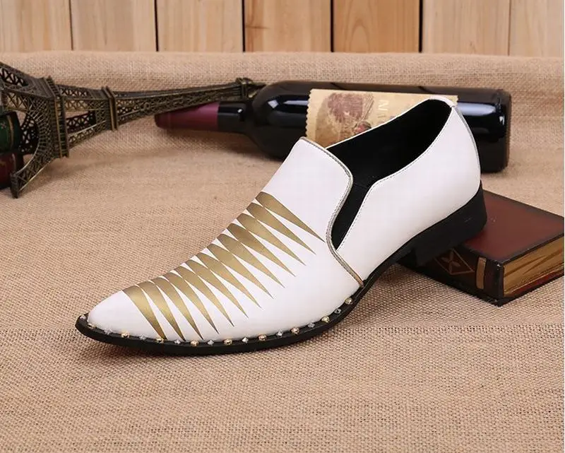 Новинка Zapatillas Hombre кожаная обувь модные Лоферы ручной работы в золотую полоску